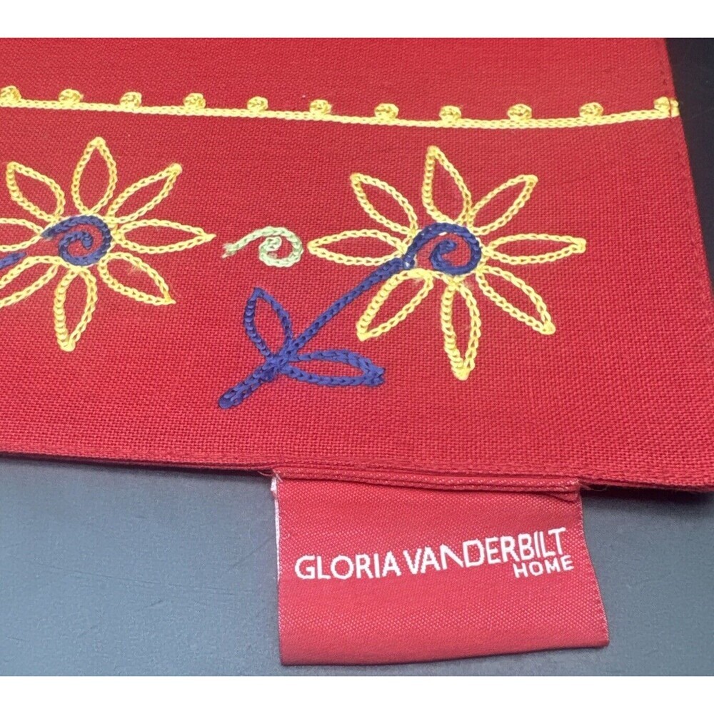 VTG Gloria Vanderbilt Red Rectangle Yellow & Blue Floral Cloth Placemats- 6‎ - Picture 3 of 5